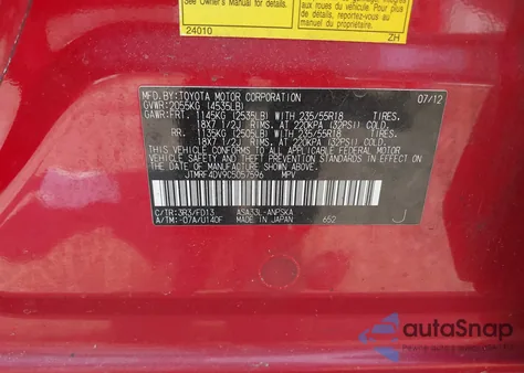 2012 Toyota Rav4 Sport z USA, uszkodzony, nr VIN JTMRF4DV9C5057596